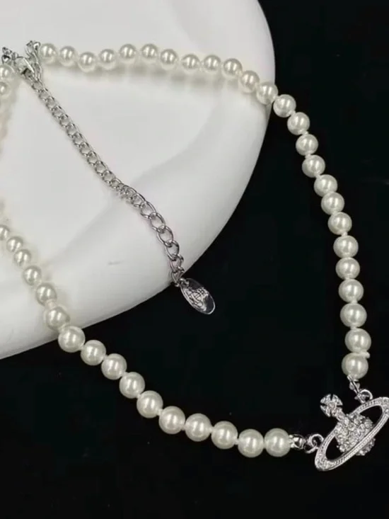 VIVIENNE WESTWOOD PEARL ORB CHOKER SILVER NECKLACE - FULL SET BOX POUCH OS - Picture 2 of 8